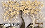 پوستر دیواری درخت طلایی و گوزن‌های هنری | شکوه طبیعت در دکوراسیون لوکس