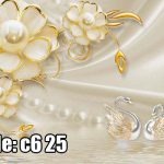 پوستر دیواری گل مرواریدی و قوهای طلایی | طرح لوکس و اشرافی