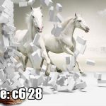 پوستر دیواری اسب‌های سفید سه‌بعدی | نماد قدرت و آزادی مدرن