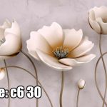 پوستر دیواری گل‌های برجسته کرم با طراحی سه‌بعدی مدرن