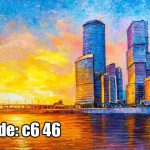 پوستر دیواری منظره شهری مدرن در غروب طلایی