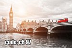 پوستر دیواری منظره شهری لندن با بیگ بن و اتوبوس قرمز