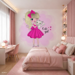 پوستر دیواری دختر بامزه و گربه سفید مدل Cute Girl - تصویر 2