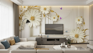 پوستر دیواری سه بعدی راهروی گل سفید
