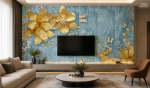 پوستر دیواری لوکس گل طلایی و طاووسی مدل Azure Gold Bloom - تصویر 2