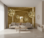 پوستر دیواری فانتزی سه‌بعدی طرح راهروی طلایی لوکس