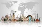 پوستر دیواری سه‌بعدی بناهای معروف جهان با نقشه جهانی