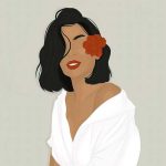 پوستر دیواری زن مینیمال با گل قرمز