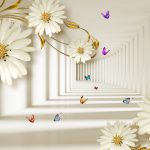 پوستر دیواری سه بعدی راهروی گل سفید