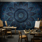 پوستر دیواری ماندالا آبی سه بعدی