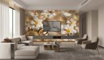 پوستر دیواری سه بعدی گل سفید طلایی مدل Golden Luxury Bloom - تصویر 2