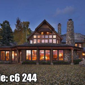 پوستر دیواری خانه ویلایی چوبی در طبیعت با نور گرم شبانه