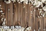 پوستر دیواری چوبی با قاب گل‌های سفید بهاری