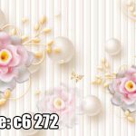 پوستر دیواری گل رز برجسته سه‌بعدی با طرح طلایی و پروانه