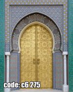 پوستر دیواری طرح درِ طلایی مراکشی با کاشی‌کاری اسلامی