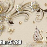 پوستر دیواری قو طلایی و گل سه‌بعدی | طرح لاکچری کلاسیک با جلوه سلطنتی