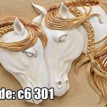 پوستر دیواری سه‌بعدی طرح اسب‌های گچی طلایی (لوکس و برجسته)