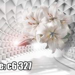 پوستر دیواری سه‌بعدی گل‌های سفید معلق در تونل هندسی مدرن
