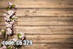 پوستر دیواری چوبی گلدار | پس‌زمینه چوب طبیعی با شکوفه‌های بهاری