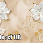 پوستر دیواری سه‌بعدی گل‌های سفید با حاشیه طلایی روی مرمر کرم (لوکس)