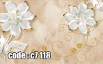 پوستر دیواری سه‌بعدی گل‌های سفید با حاشیه طلایی روی مرمر کرم (لوکس)