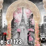 پوستر دیواری سه‌بعدی عاشقانه پاریس با طاق کلاسیک و برج ایفل