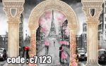 پوستر دیواری سه‌بعدی عاشقانه پاریس با طاق کلاسیک و برج ایفل