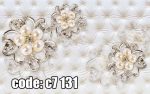 پوستر دیواری سه‌بعدی گل‌های مرواریدی نقره‌ای روی دیوار لمسه‌ای سفید