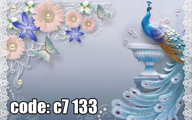 c7__133_ پوستر دیواری سهبعدی طاووس آبی با گلهای مرواریدی و پروانه