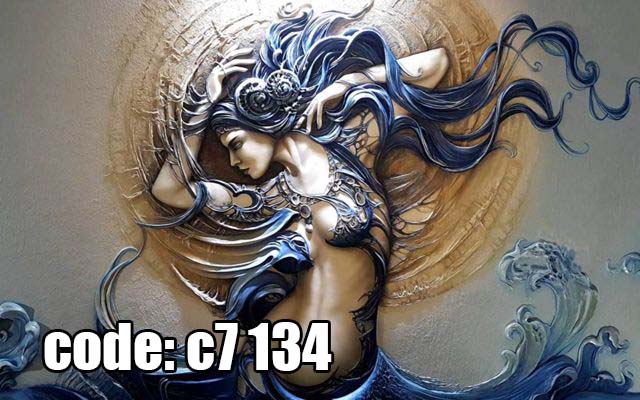 c7__134_ پوستر دیواری سهبعدی بانوی فانتزی با موهای آبی و پسزمینه طلایی
