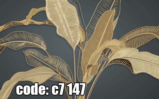 c7__147_ پوستر دیواری سهبعدی برگهای گرمسیری طلایی روی زمینه طوسی تیره (مدرن لوکس)