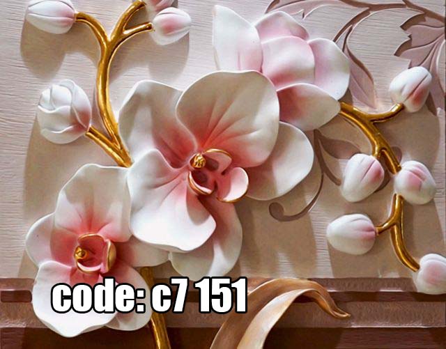 c7__151_ پوستر دیواری سهبعدی گل ارکیده صورتی و سفید با شاخههای طلایی
