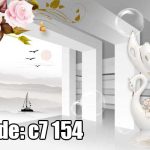 پوستر دیواری سه‌بعدی قو سفید و گل رز کرم