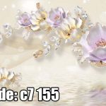 پوستر دیواری سه‌بعدی گل‌های مرواریدی بنفش و کرم
