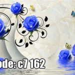 پوستر دیواری سه‌بعدی رز آبی درخشان با پروانه‌های هنری و جلوه آب