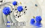 پوستر دیواری سه‌بعدی رز آبی درخشان با پروانه‌های هنری و جلوه آب