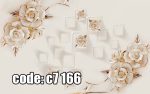 پوستر دیواری سه‌بعدی گل رز سفید طلایی با اشکال هندسی مدرن
