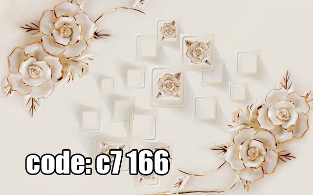 پوستر دیواری سه‌بعدی گل رز سفید طلایی با اشکال هندسی مدرن