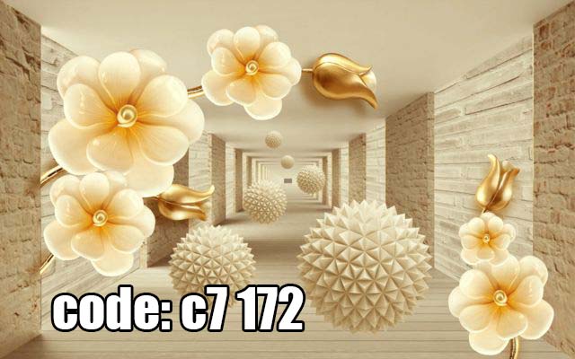 c7__172_ پوستر دیواری سهبعدی راهروی لوکس با گلهای طلایی برجسته و عمق بینهایت