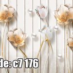 پوستر دیواری سه‌بعدی گل‌های سفید و طلایی مرواریدی با جلوه لوکس