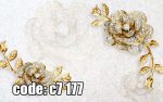 پوستر دیواری سه‌بعدی گل رز طلایی جواهرنشان با زمینه سنگی لوکس