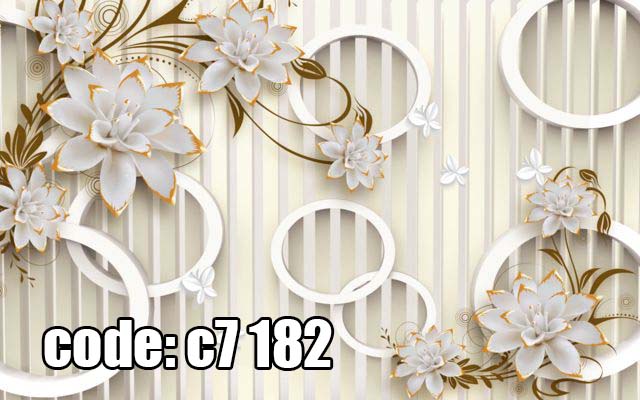 پوستر دیواری سه‌بعدی گل‌های سفید با حاشیه طلایی و حلقه‌های مدرن
