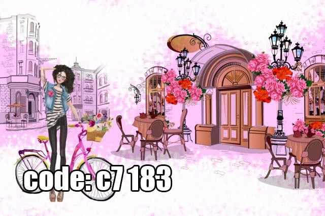 c7__183_ پوستر دیواری سهبعدی کافه رمانتیک شهری با گلهای شکوفهای