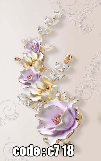 پوستر دیواری سه‌بعدی گل مرواریدی یاسی و طلایی | طرح لوکس مینیمال