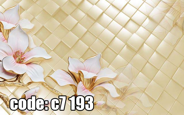 c7__193_ پوستر دیواری سهبعدی گلهای مگنولیا کرم طلایی با زمینه هندسی روشن