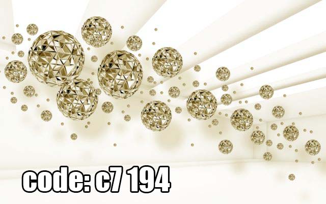 c7__194_ پوستر دیواری سهبعدی کرههای طلایی الماسی معلق در فضای روشن