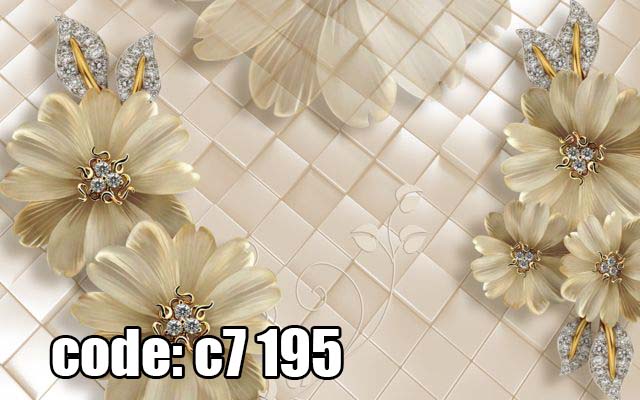 c7__195_ پوستر دیواری سهبعدی گلهای جواهری کرم طلایی با زمینه لمسهای لوکس