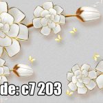 پوستر دیواری سه‌بعدی گل سفید لوکس با زمینه طوسی