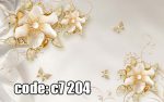 پوستر دیواری سه بعدی گل جواهری طلایی با جزئیات مروارید و الماس