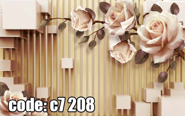 پوستر دیواری سه‌بعدی رز کرمی با بافت مکعبی